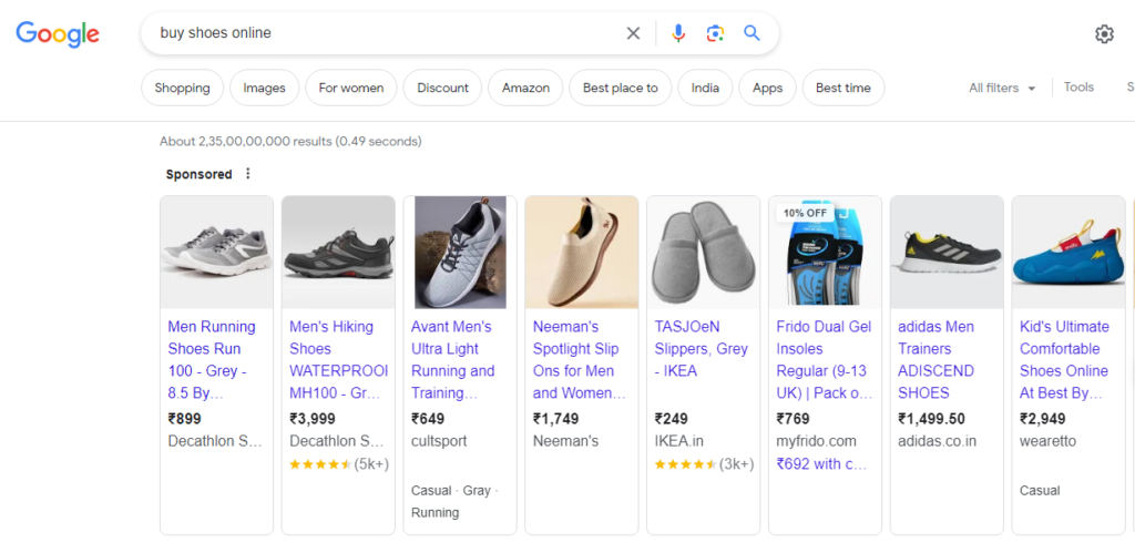 google ads buy shoes online india screenshot