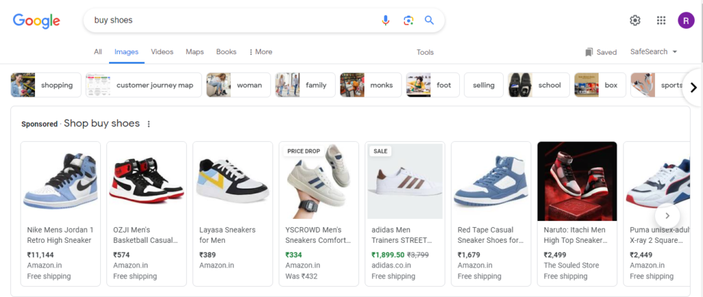 Google Shopping Ads Screenshot india October 2023