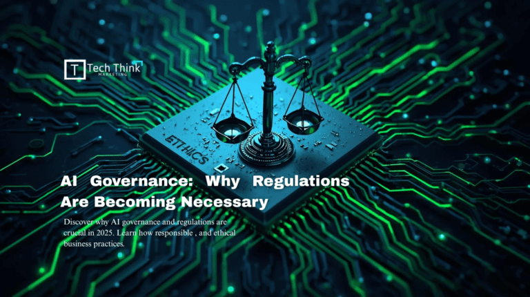 "AI governance concept with digital balance scale"
