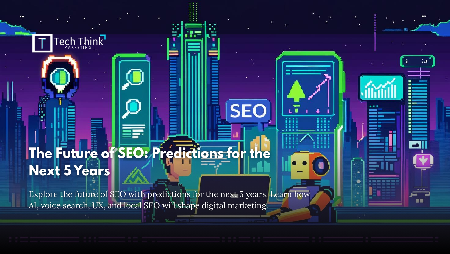 “Futuristic SEO concept with AI, voice search, and digital growth predictions for the next 5 years”
